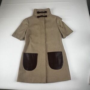 Gray Jacket Duster Brown Leather Pockets Size 6 City Classy